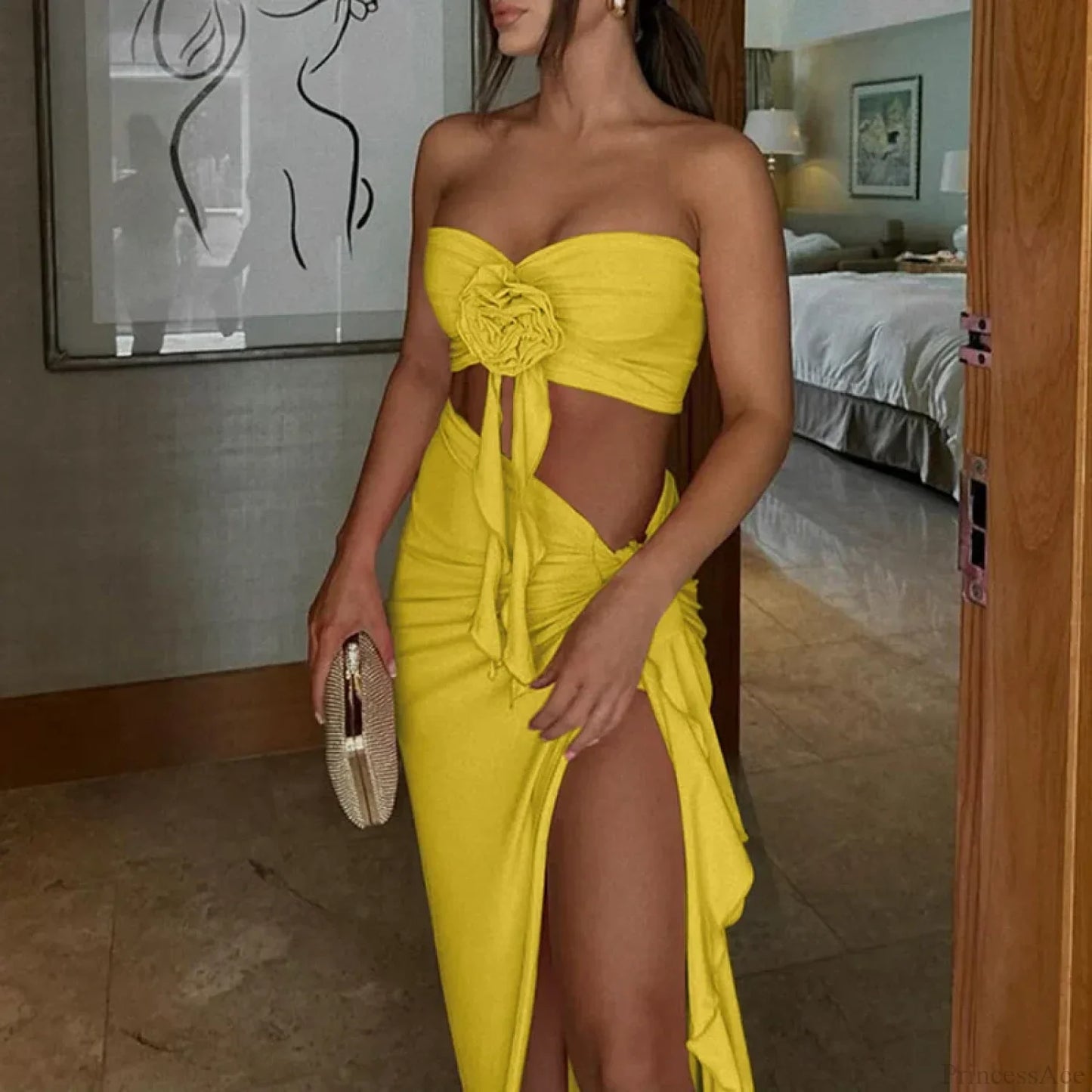 Strapless Pleated Bikini Set