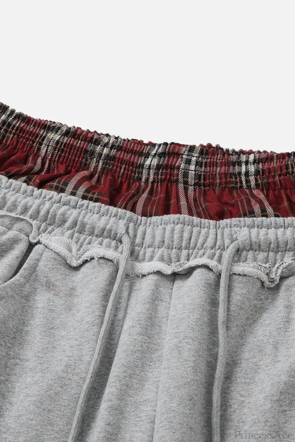 Stripe Plaid Panel Double Waist Wide Leg Pants