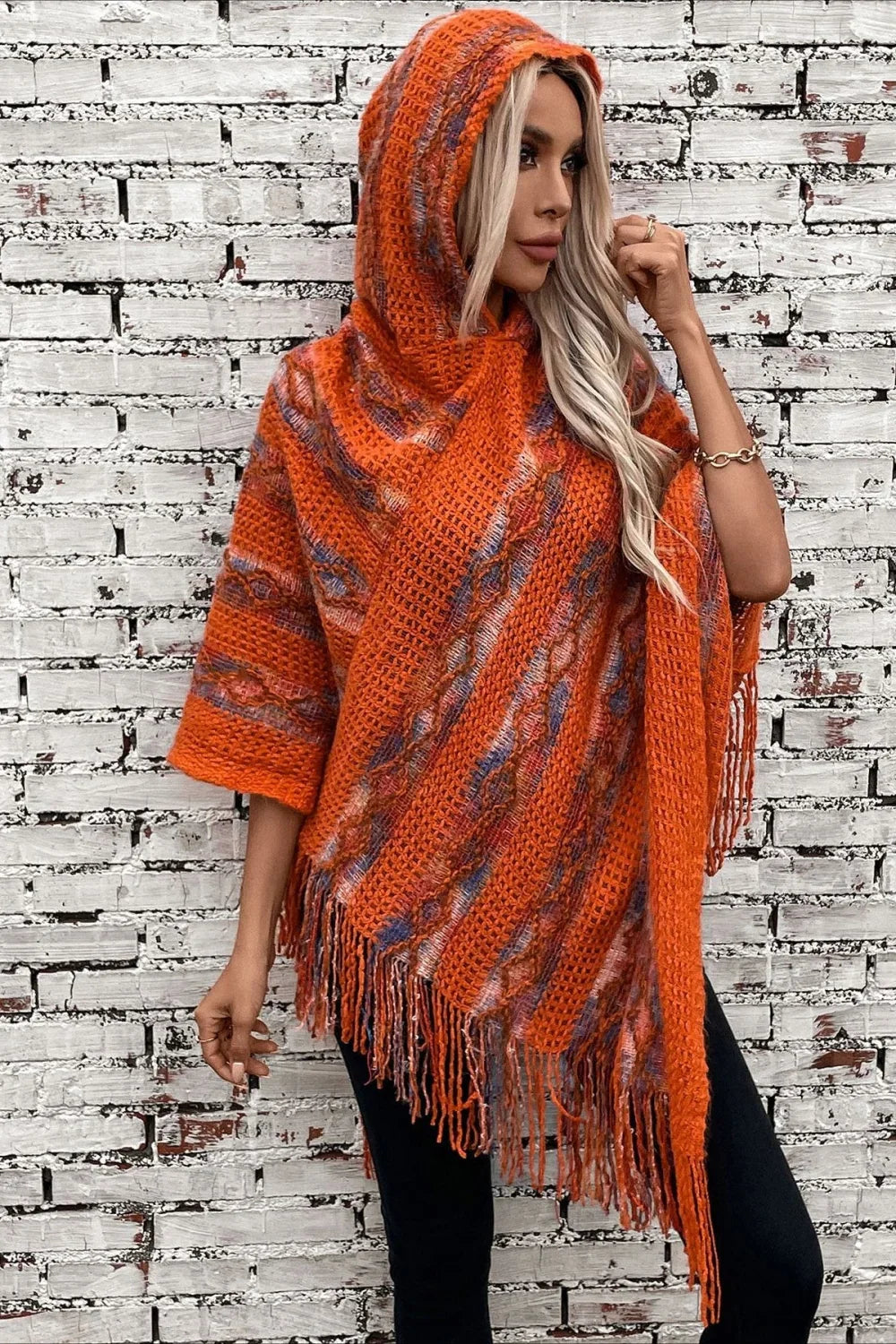 Striped Hooded Knit Tassel Relaxed Coat