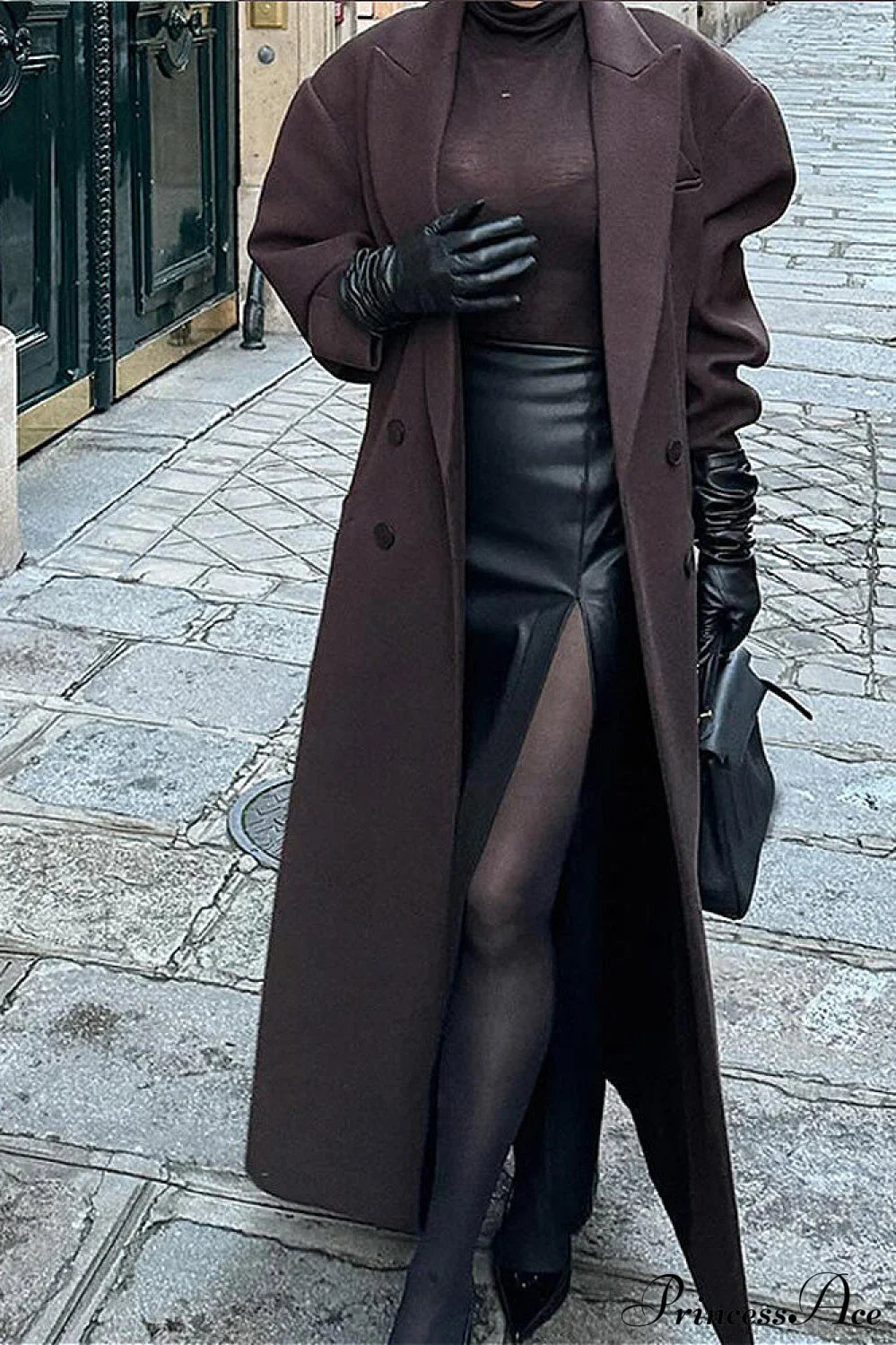 Striped Long Collared Elegant Trench Overcoat