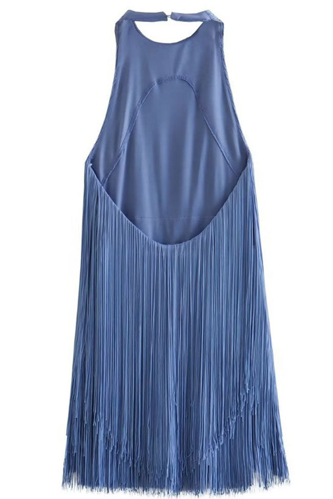 Halter Neck Tiered Layered Fringe Flapper Shift Mini Dress