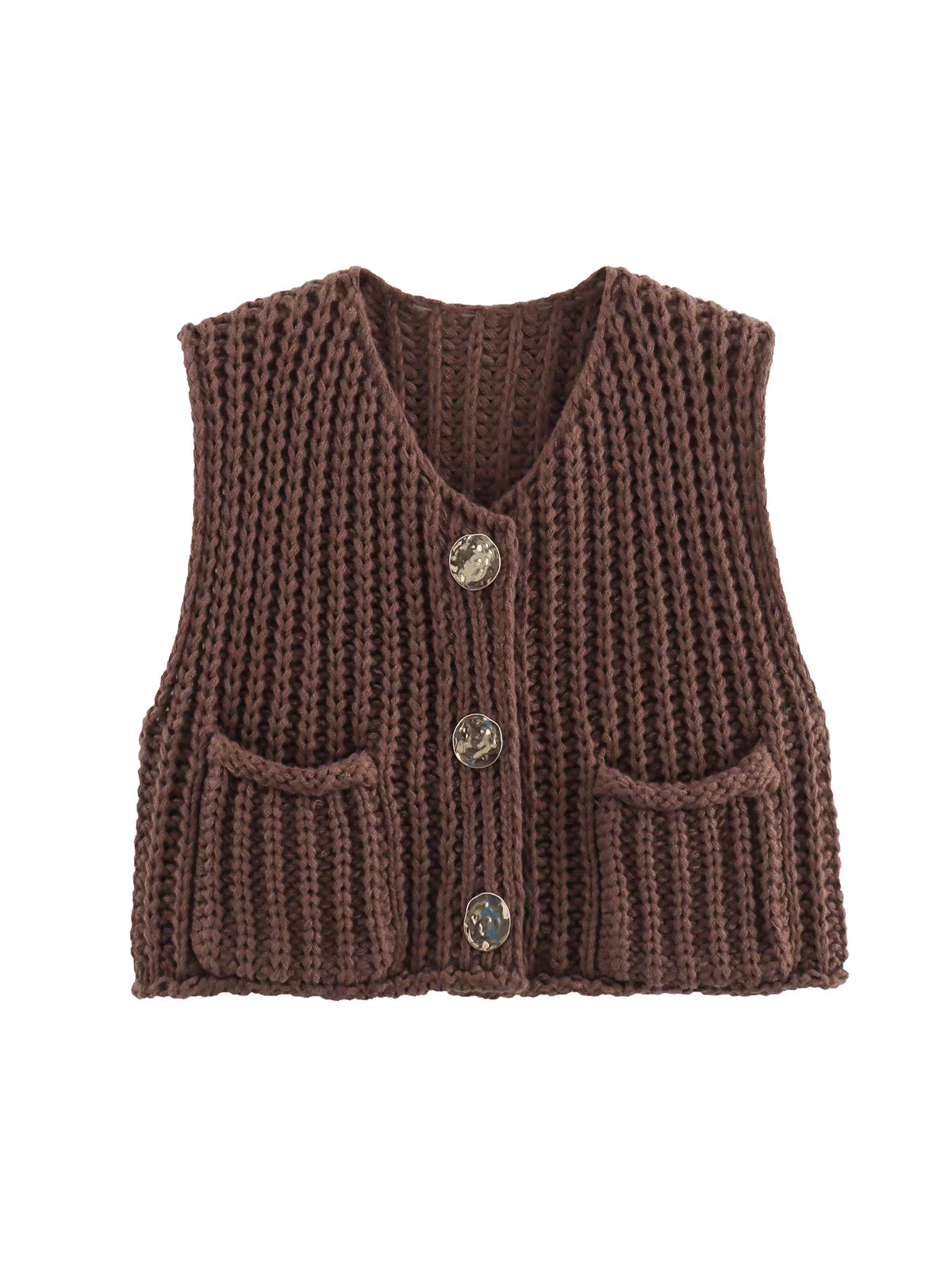 Knitted Button-up Vest Sweater Waist Coat