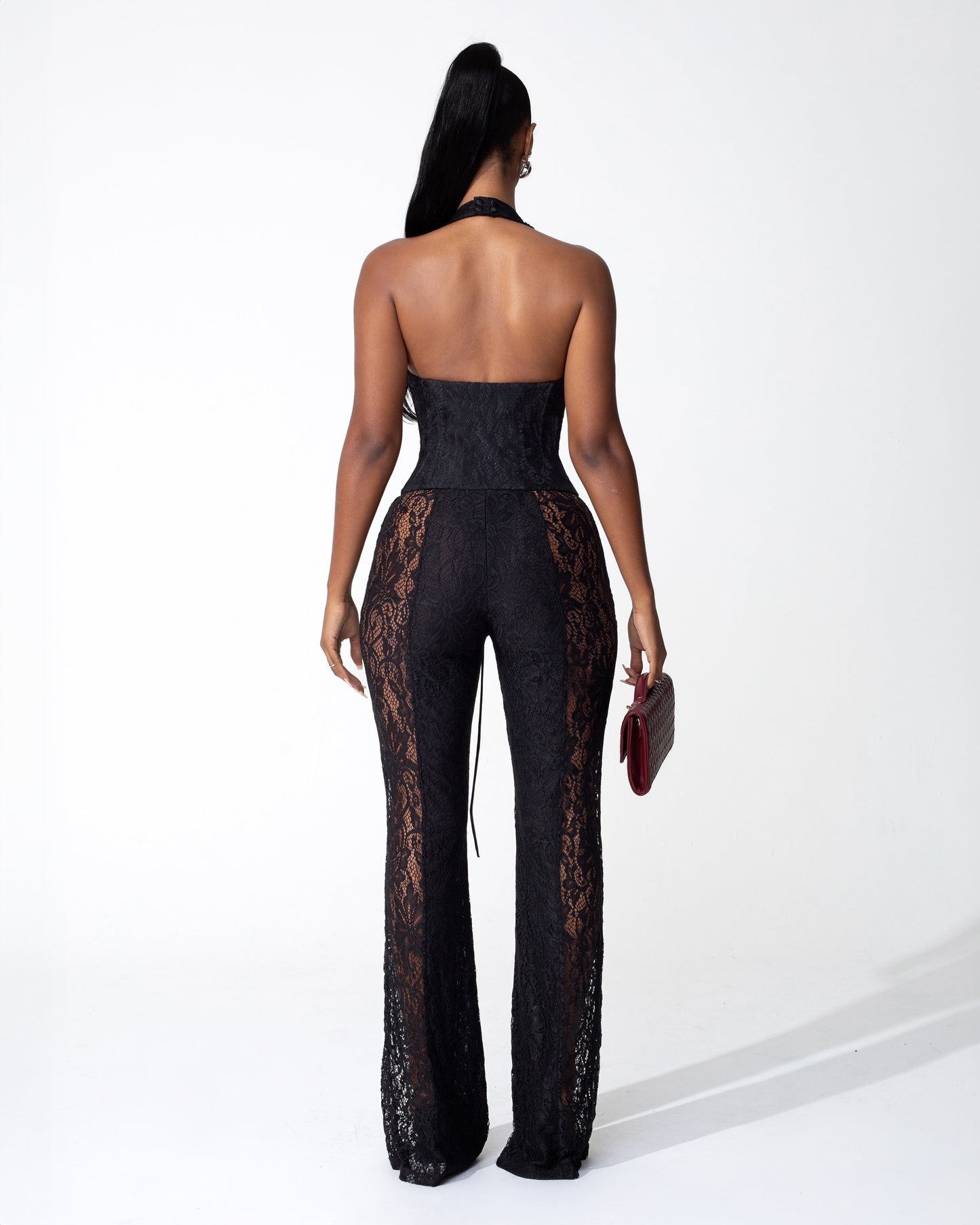Martha Halter Neck Sheer Lace Jumpsuit