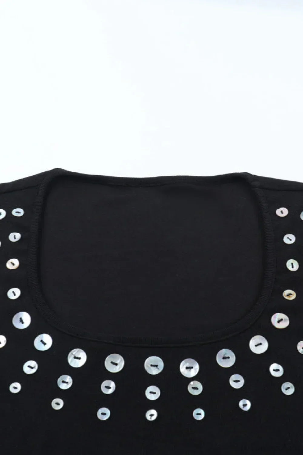 Scoop Neck Pearl Stud Embellished Long Sleeve Bodycon Mini Dress