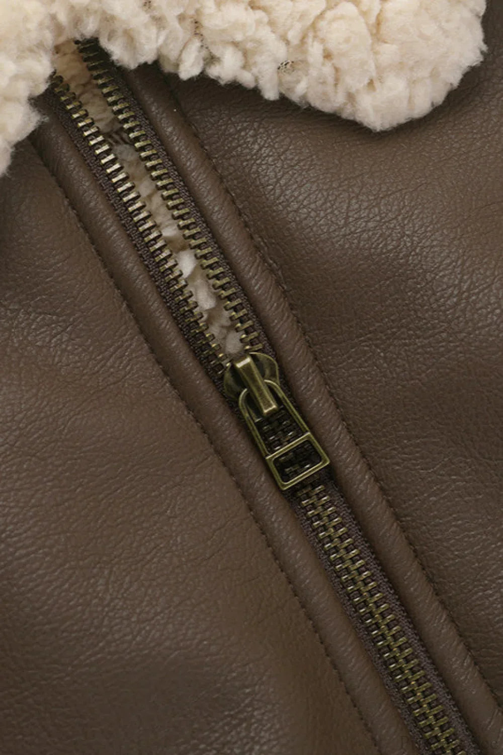 Unique Brown Fleece PU Panel Warm Windproof Coat