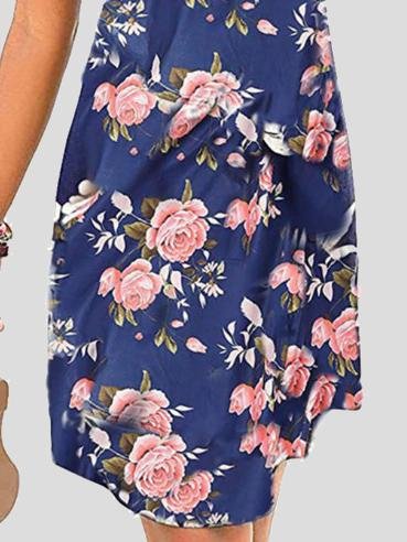 Floral Print Deep V-Neck Sleeveless A-Line Tank Mini Dress