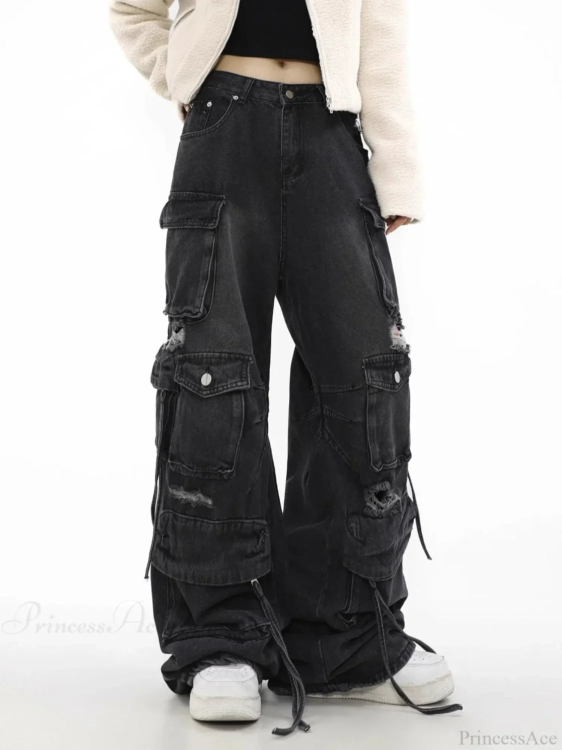Vintage Gothic Broad-Leg Ebony Denim Pant