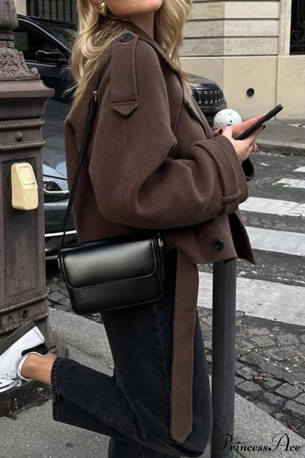 Wide Lapel Wool Blend Coat