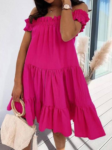 Off Shoulder Ruffle Tiered Smock Mini Dress