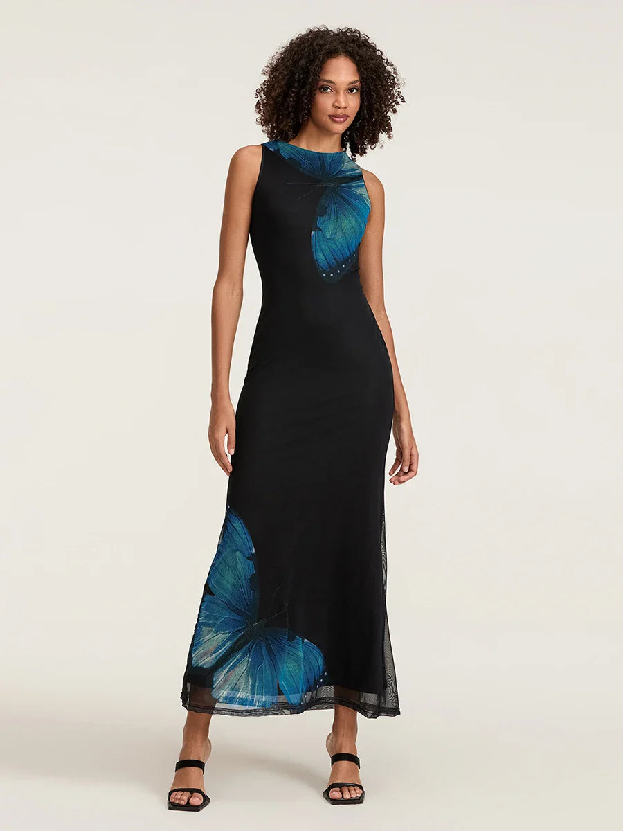 Floral Sleeveless Bodycon Back Hollowed Lacing Tank Party Floral Dress