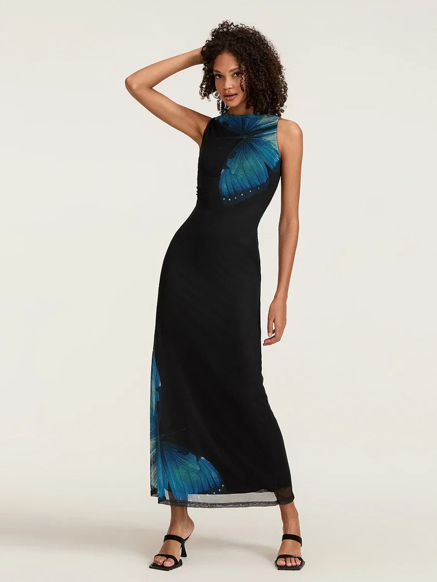 Floral Sleeveless Bodycon Back Hollowed Lacing Tank Party Floral Dress