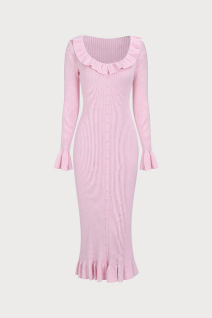 Valerie U-Neck Ruffle Midi Knit Dress