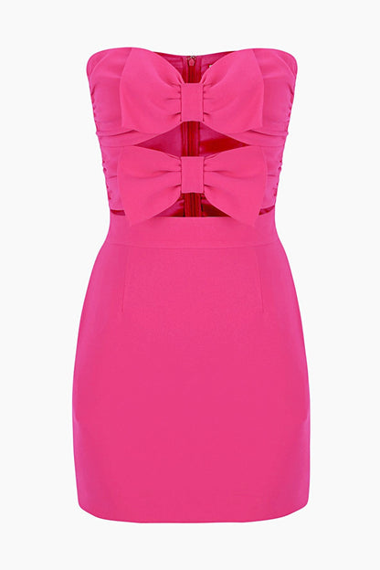 Mignon Bow Trimmed Cut Out Tube Mini Dress