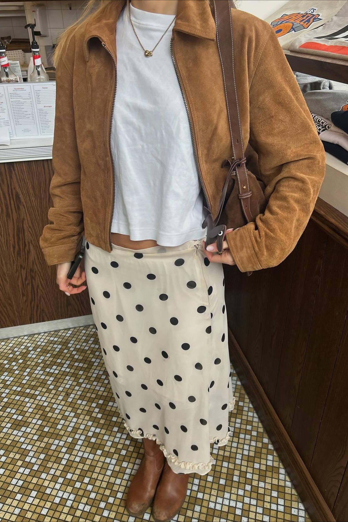 Polka Dot Satin High-Waisted A-Line Skirt