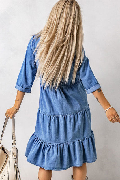 Versatile Ruffled Denim Doll Dress