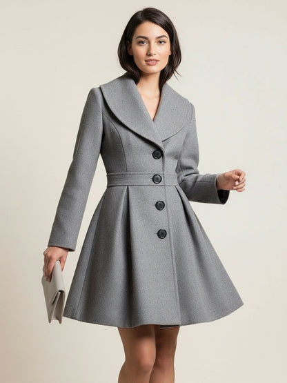 Wool Blend A-line Coat With Shawl Collar And Black Buttons For Women 2026