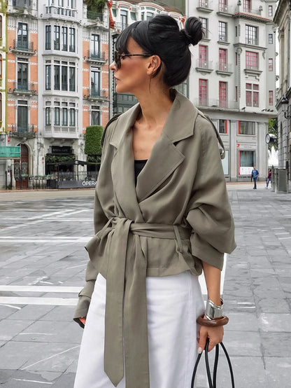 Cropped Windbreaker Tie-Waist Jacket For Women 2026