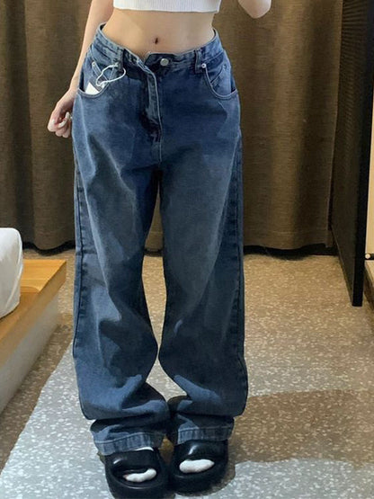 Blue Vintage Straight Boyfriend Jeans