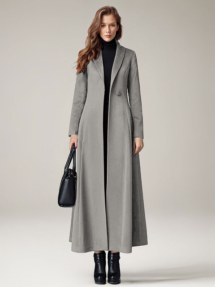 Women's Coat Warm Winter A-line Lapel Full Length Maxi Woolen Coat 2026