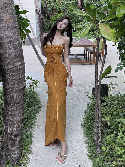 Yellow Floral Tie-Back Maxi Dress