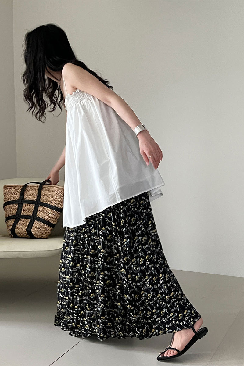 Retro Floral High Waist Pleated A Line Skirt