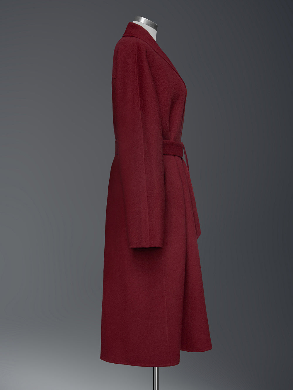 Burgundy Wool Cashmere Blend Wrap Coat For Woman Lapel Elegant Belted Double-Faced Winter Outerwear 2026