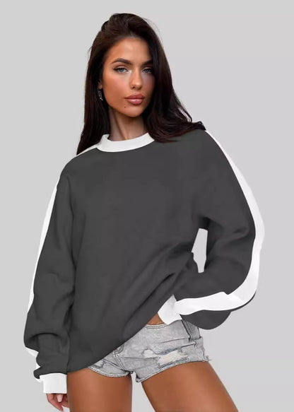 Contrast Color Round Neck Loose Sweater