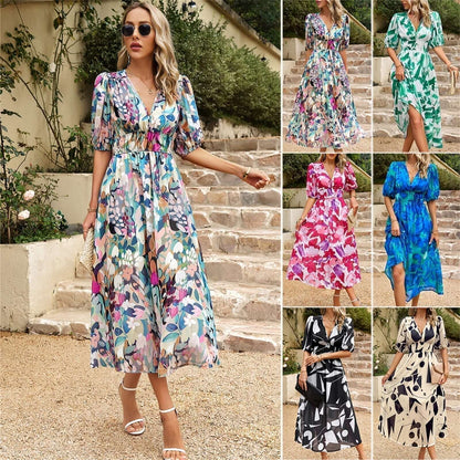 Stunning V-neck Floral Dress