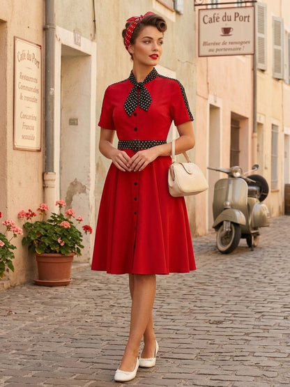 Retro Polka Dot Shirt Dress With Tie And Belt Vintage Inspired Midi Dress For Women 2026