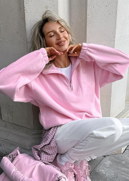 Cozy Pink Fleece Pullover - Casual Comfort