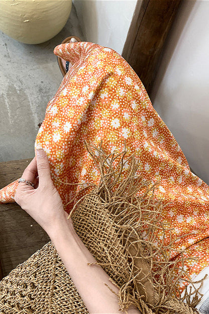 Floral Orange A Line Midi Skirt