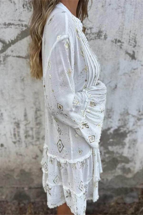 Fashionable Trumpet Lace Sleeve Hollow Dress