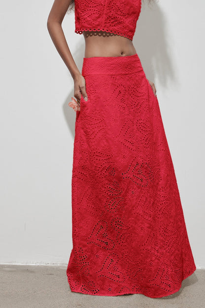 Cutout Allover Embroidered Maxi Skirt