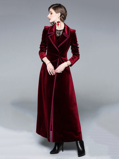 Women's Wrap Coat Turndown Collar Retro Burgundy Winter Outerwear
