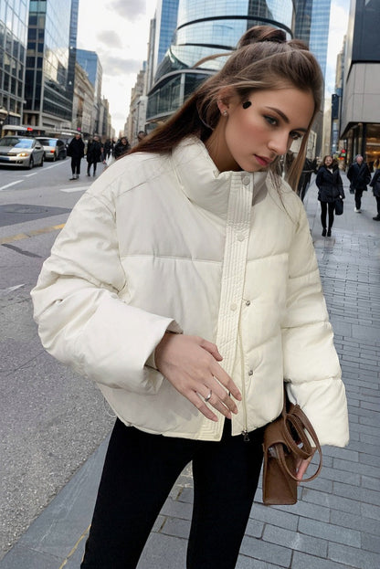 Cropped Faux Leather Insulated Puffer Jacket