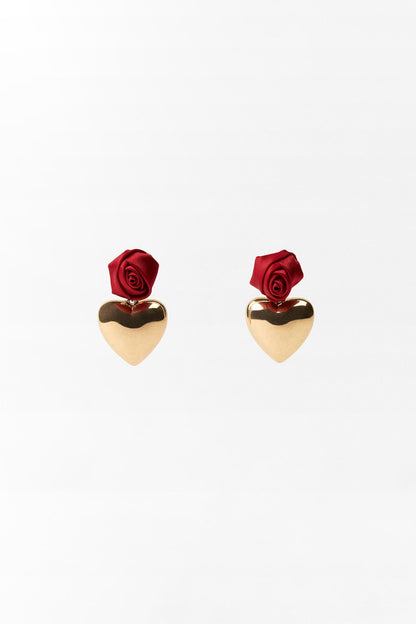 Rose Metallic Heart Drop Earrings