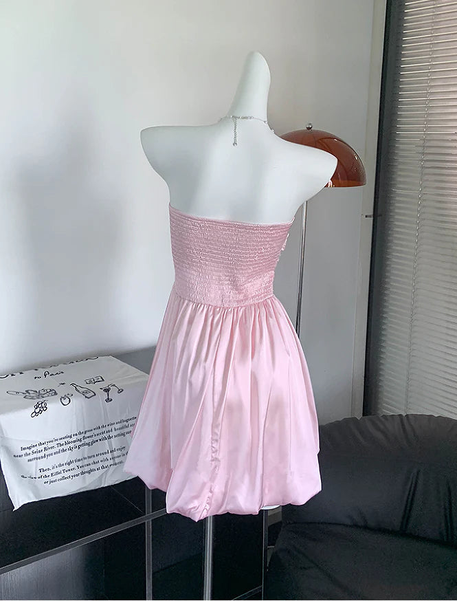 Pink Tutb Top Dress Satin Mini Skirt Dress