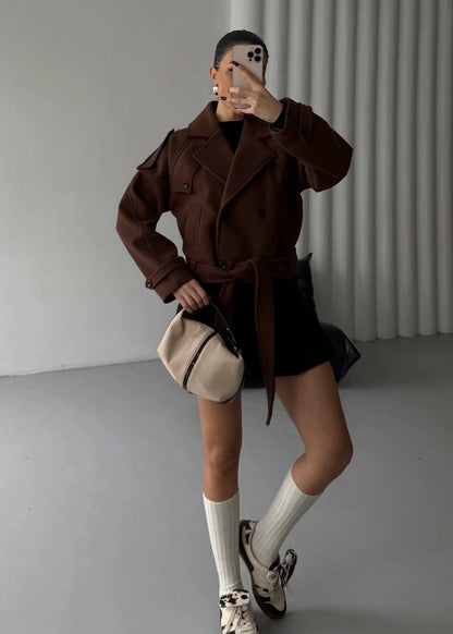 Reina - Cropped Belted Wool Trench