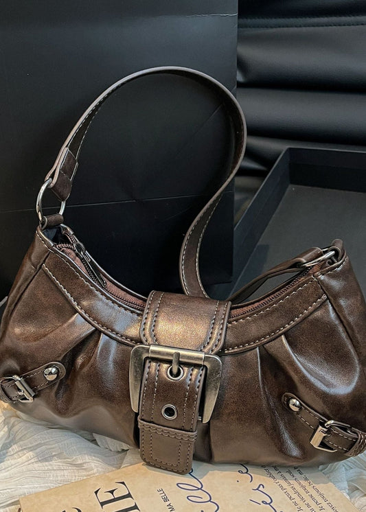 Marlette - Vintage Buckle Shoulder Bag in Coffee Brown