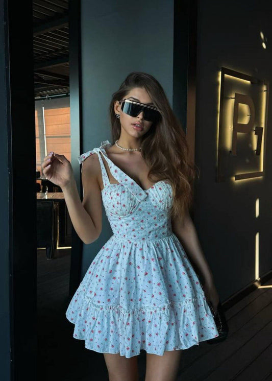 Blossom Charm - Floral Tie-Strap Mini Dress