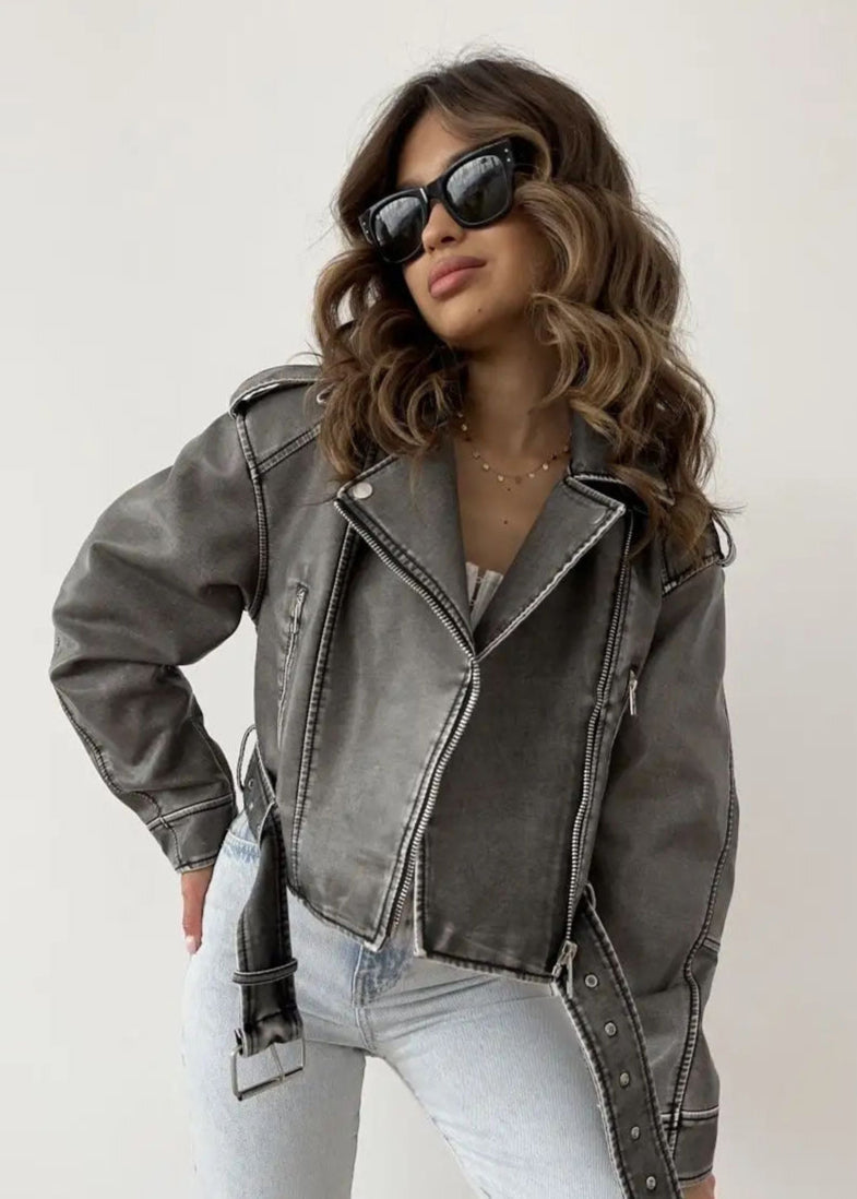 Washed Faux Leather Moto Jacket – Vintage Biker Edge