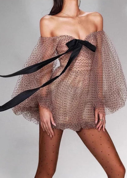 Colette - Off-Shoulder Sheer Tulle Mini Dress