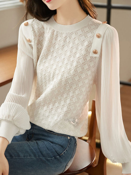 Alyssa Elegant Balloon Sleeve Knitted Blouse