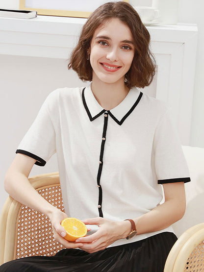 Ava Classic Contrast Lapel Knitted Top