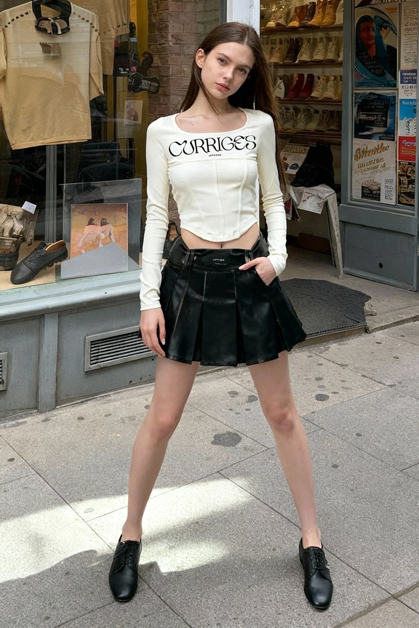 Wide Neck Corset Crop Top