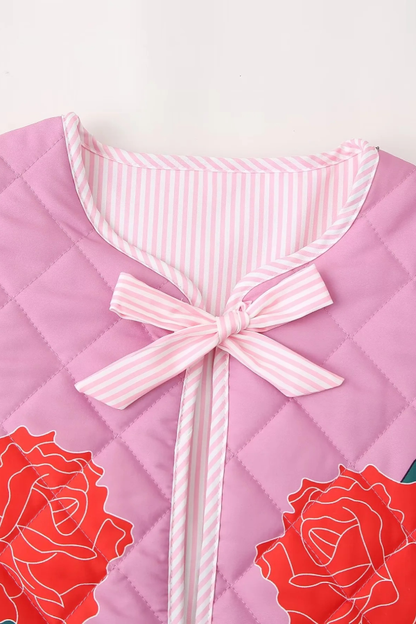 Rose Print Bow Quilted Jacket