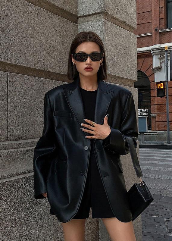 Sleek Black Faux Leather Blazer