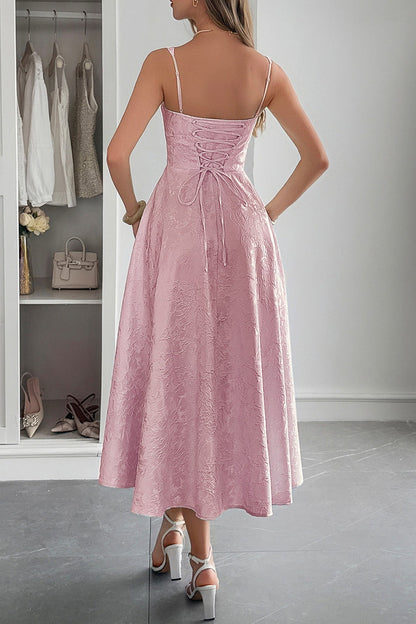 Jacquard Spaghetti Strap Cocktail Dress