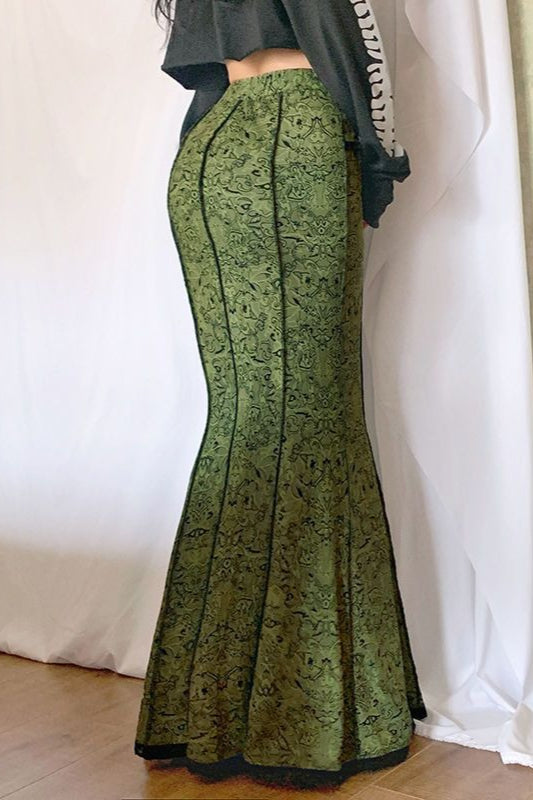 Lace Color Block Low Rise Mermaid Maxi Skirt