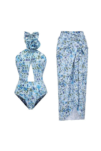 Halter Floral Strapless One-Piece Set